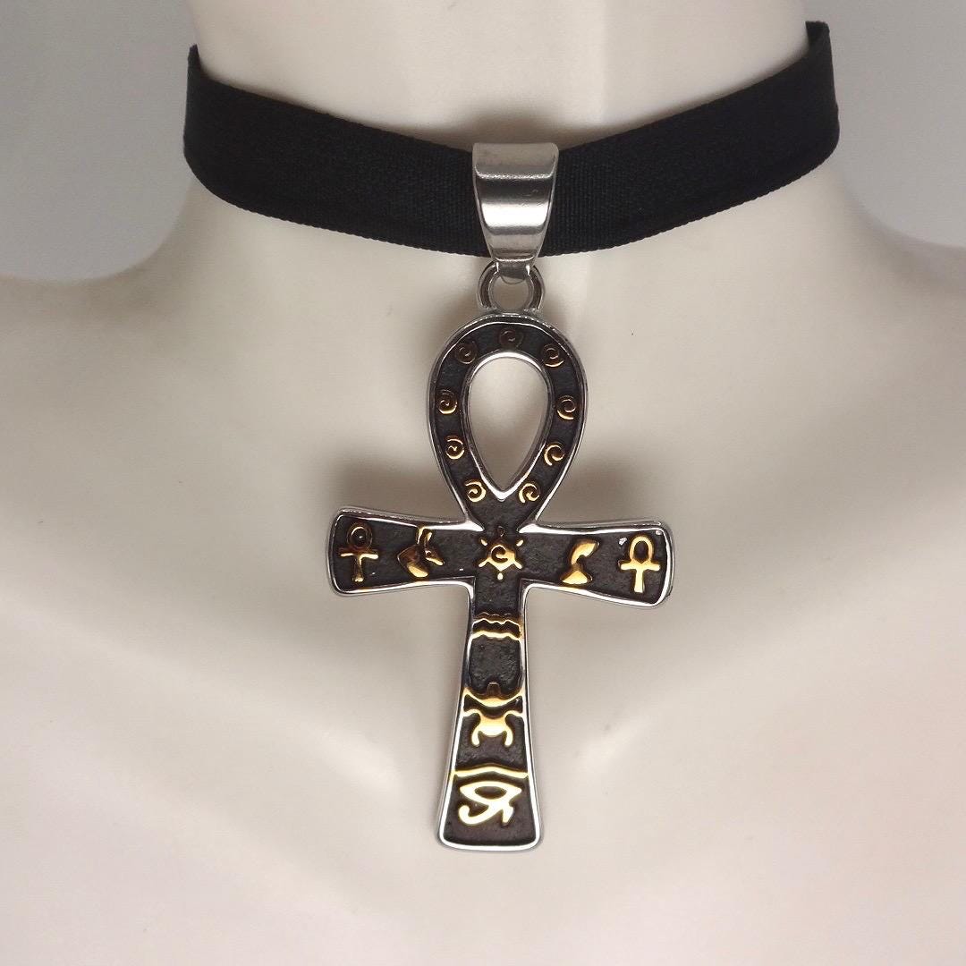 Silver Egyptian Ankh Pendant Choker