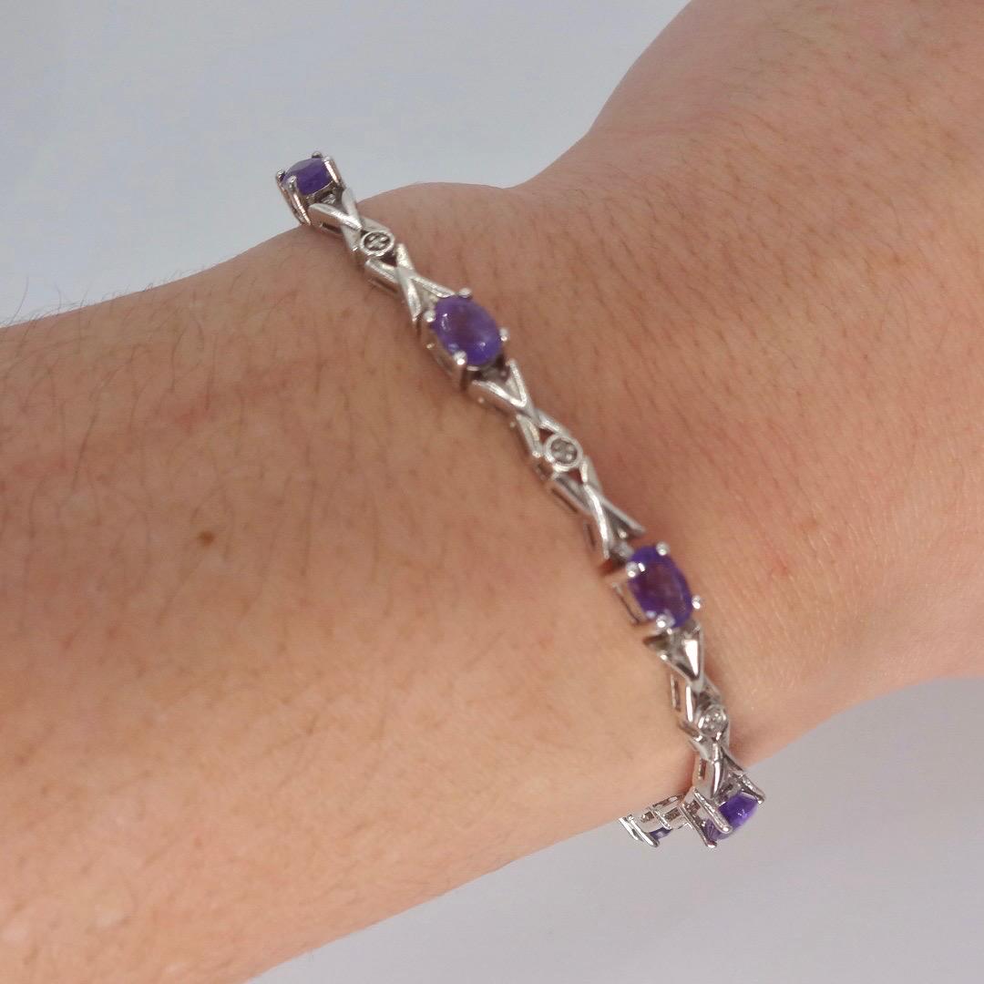 Vintage Amethyst Bracelet 925 Sterling Silver Purple Deco