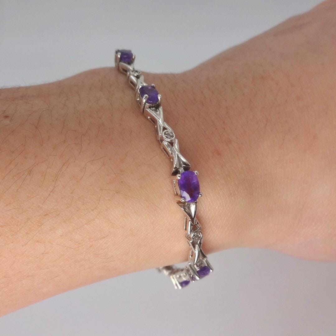 Vintage Amethyst Bracelet 925 Sterling Silver Purple Deco