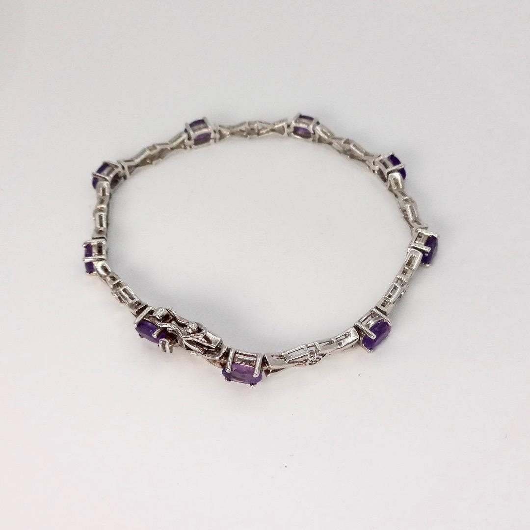 Vintage Amethyst Bracelet 925 Sterling Silver Purple Deco