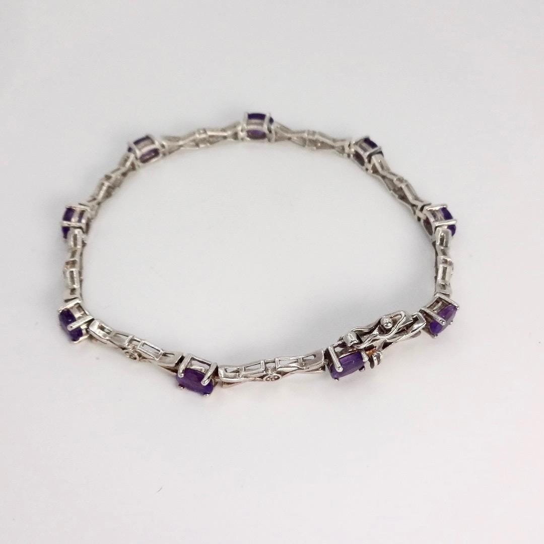 Vintage Amethyst Bracelet 925 Sterling Silver Purple Deco