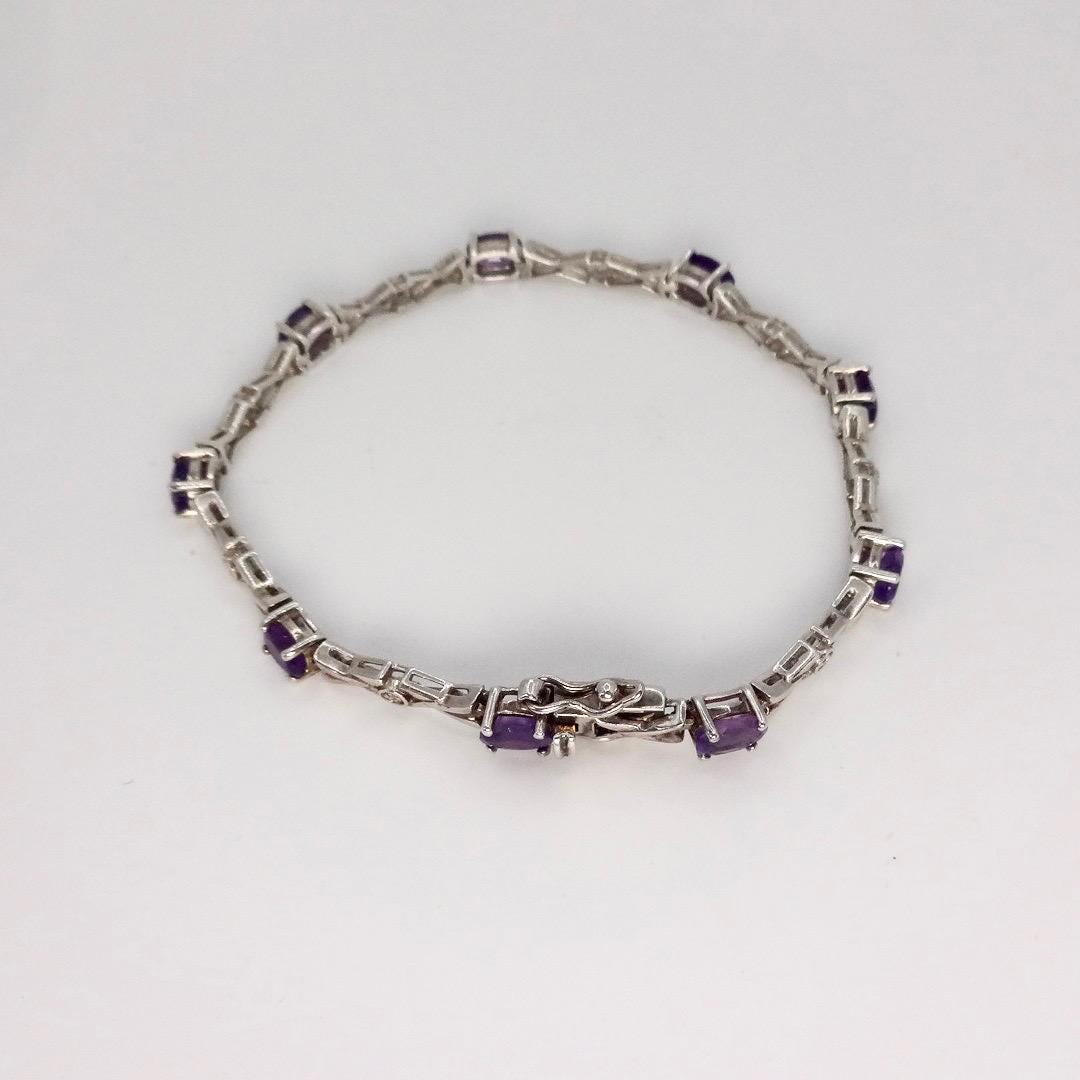 Vintage Amethyst Bracelet 925 Sterling Silver Purple Deco