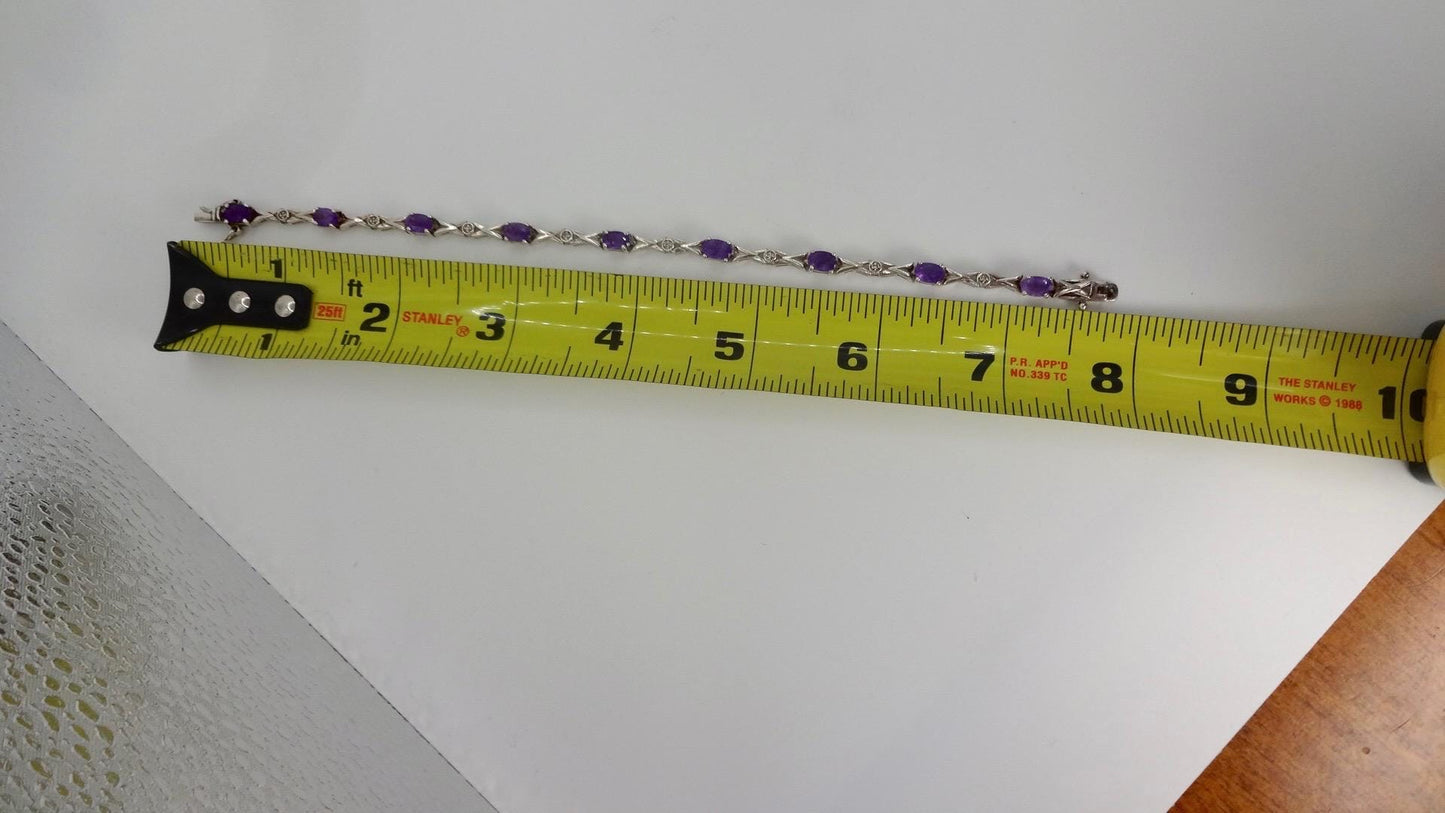 Vintage Amethyst Bracelet 925 Sterling Silver Purple Deco