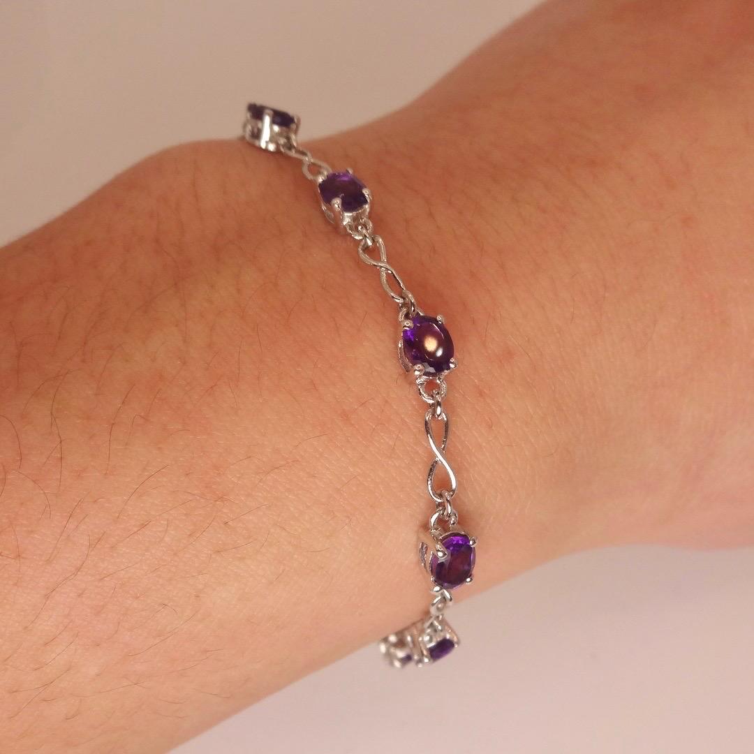 Vintage Amethyst Bracelet 925 Sterling Silver Purple Deco