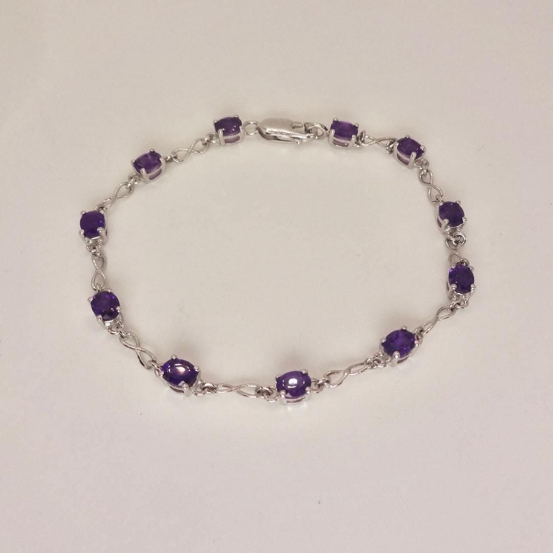 Vintage Amethyst Bracelet 925 Sterling Silver Purple Deco