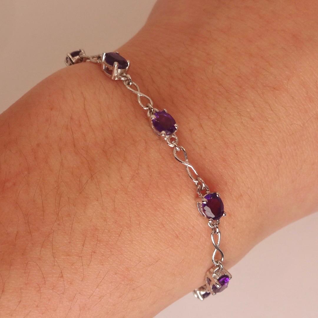 Vintage Amethyst Bracelet 925 Sterling Silver Purple Deco