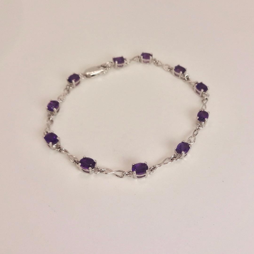 Vintage Amethyst Bracelet 925 Sterling Silver Purple Deco