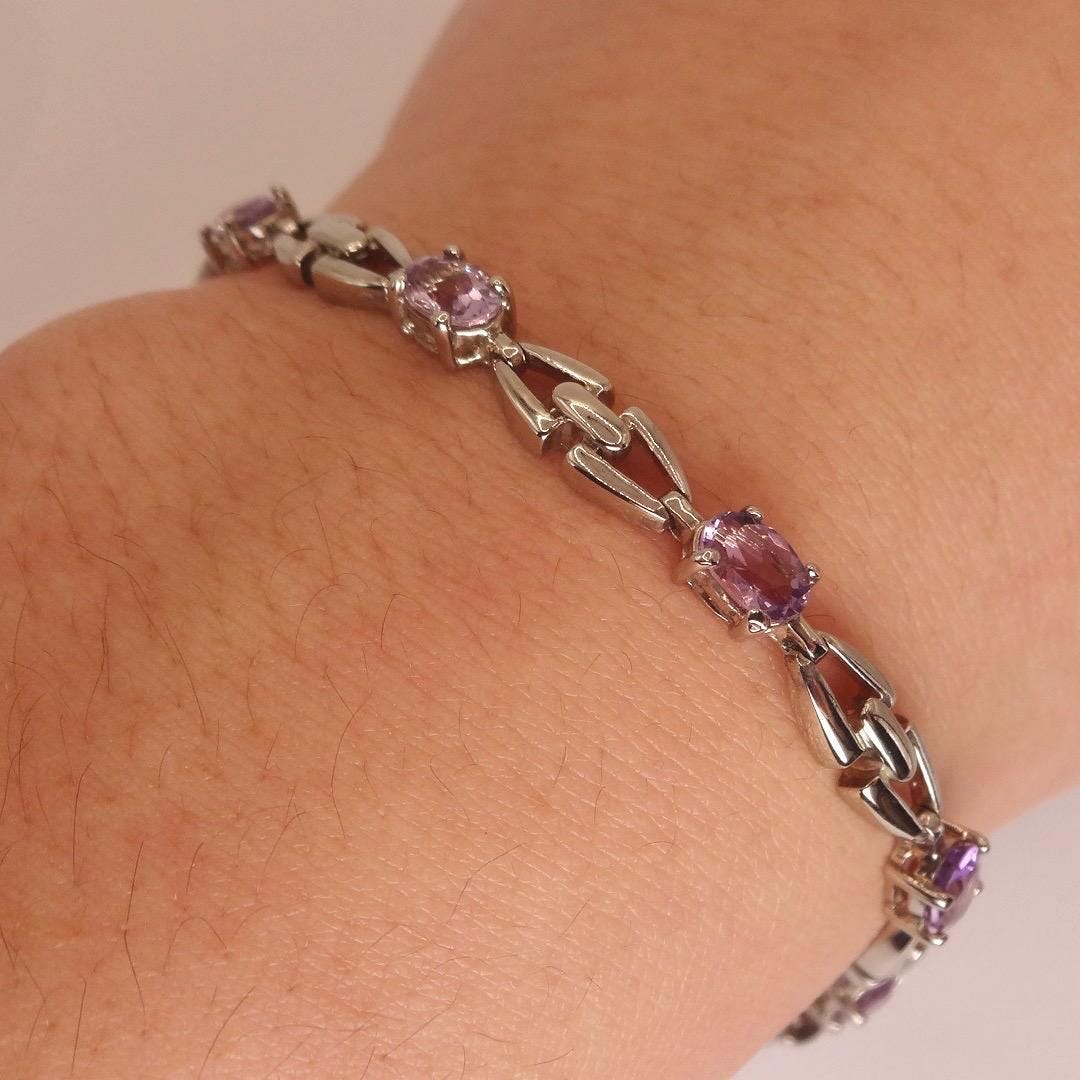 Vintage Amethyst Bracelet 925 Sterling Silver Purple Deco