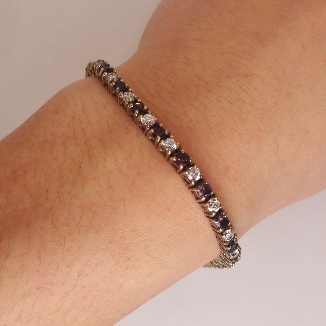 Vintage Purple Amethyst and Cubic Zirconia Bracelet 925 Sterling Silver