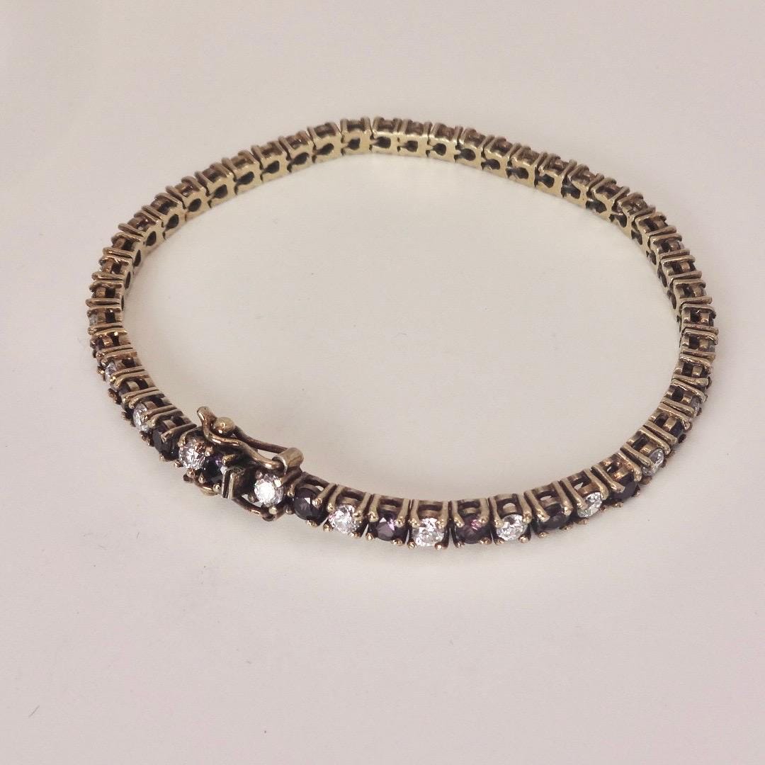 Vintage Purple Amethyst and Cubic Zirconia Bracelet 925 Sterling Silver