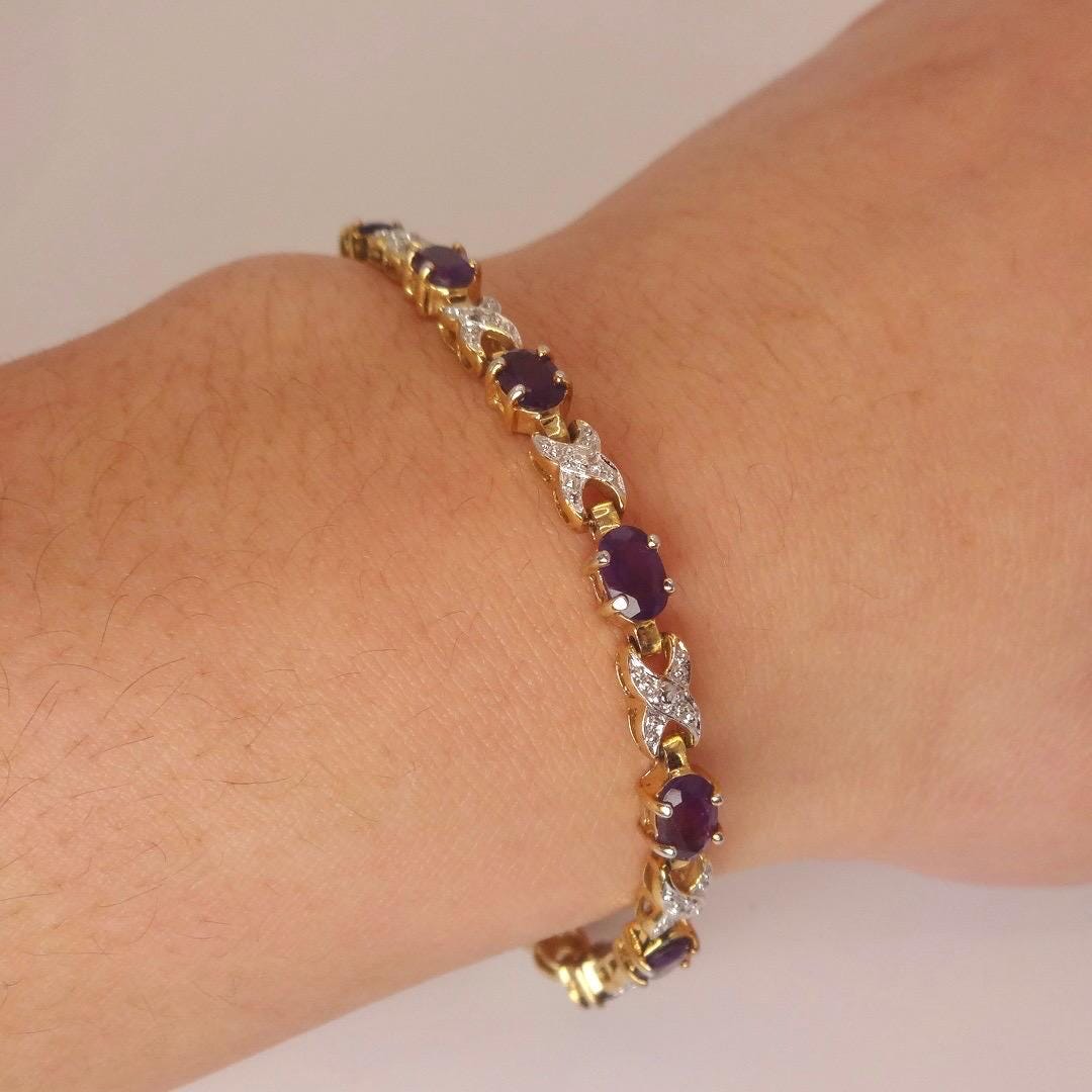 Vintage Diamond and Amethyst Bracelet Deco 925 Sterling Silver