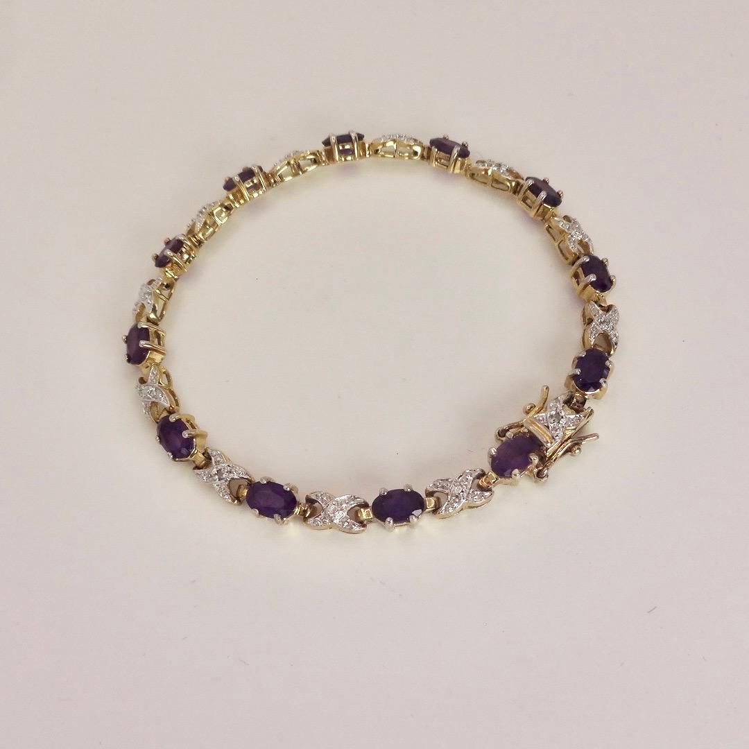 Vintage Diamond and Amethyst Bracelet Deco 925 Sterling Silver