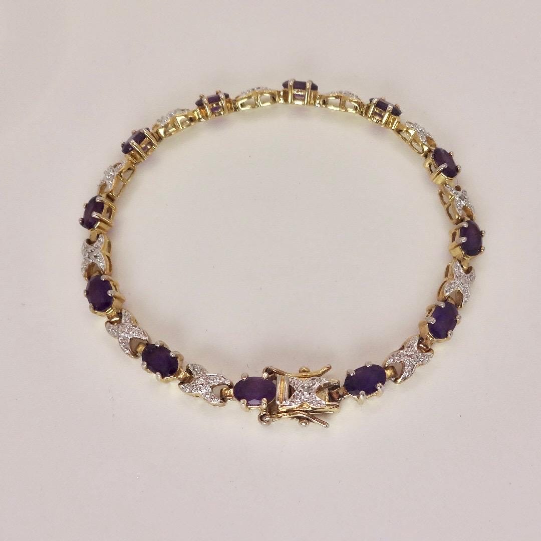 Vintage Diamond and Amethyst Bracelet Deco 925 Sterling Silver