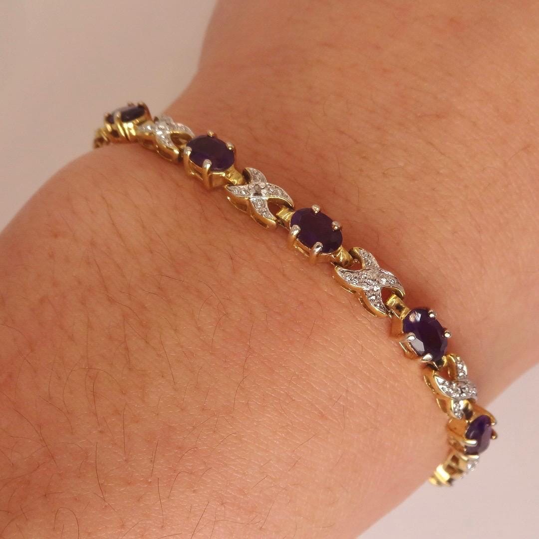 Vintage Diamond and Amethyst Bracelet Deco 925 Sterling Silver