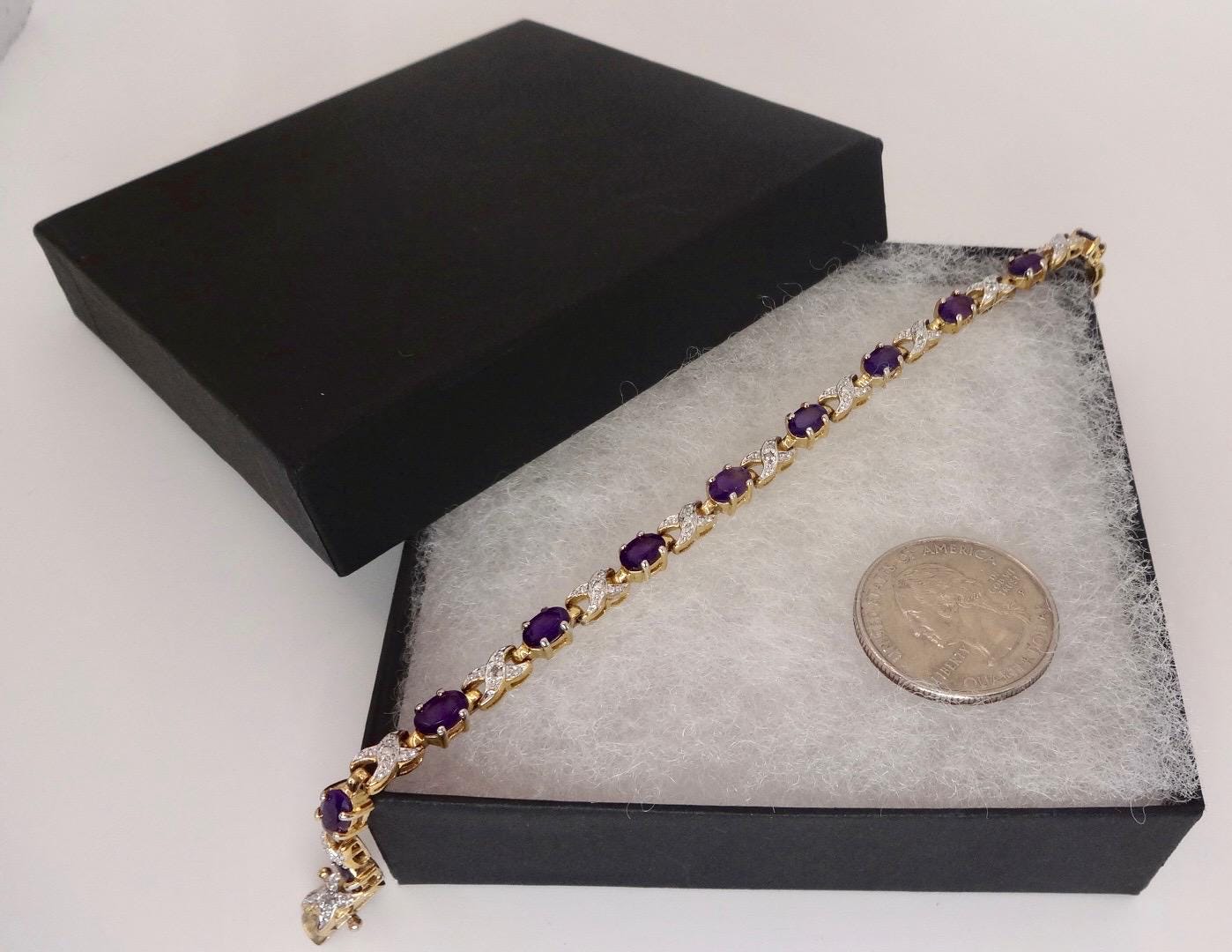 Vintage Diamond and Amethyst Bracelet Deco 925 Sterling Silver