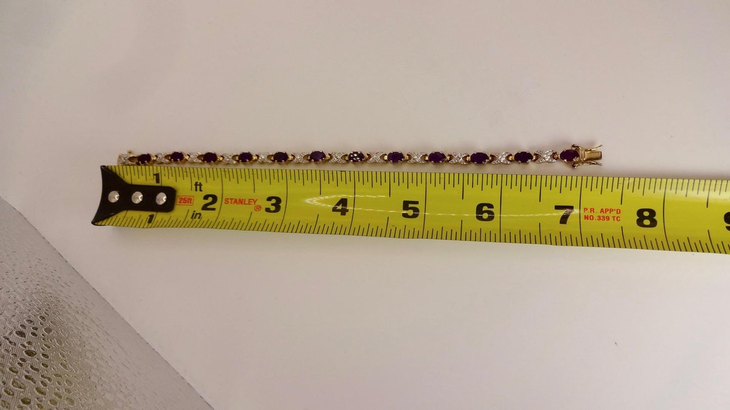 Vintage Diamond and Amethyst Bracelet Deco 925 Sterling Silver