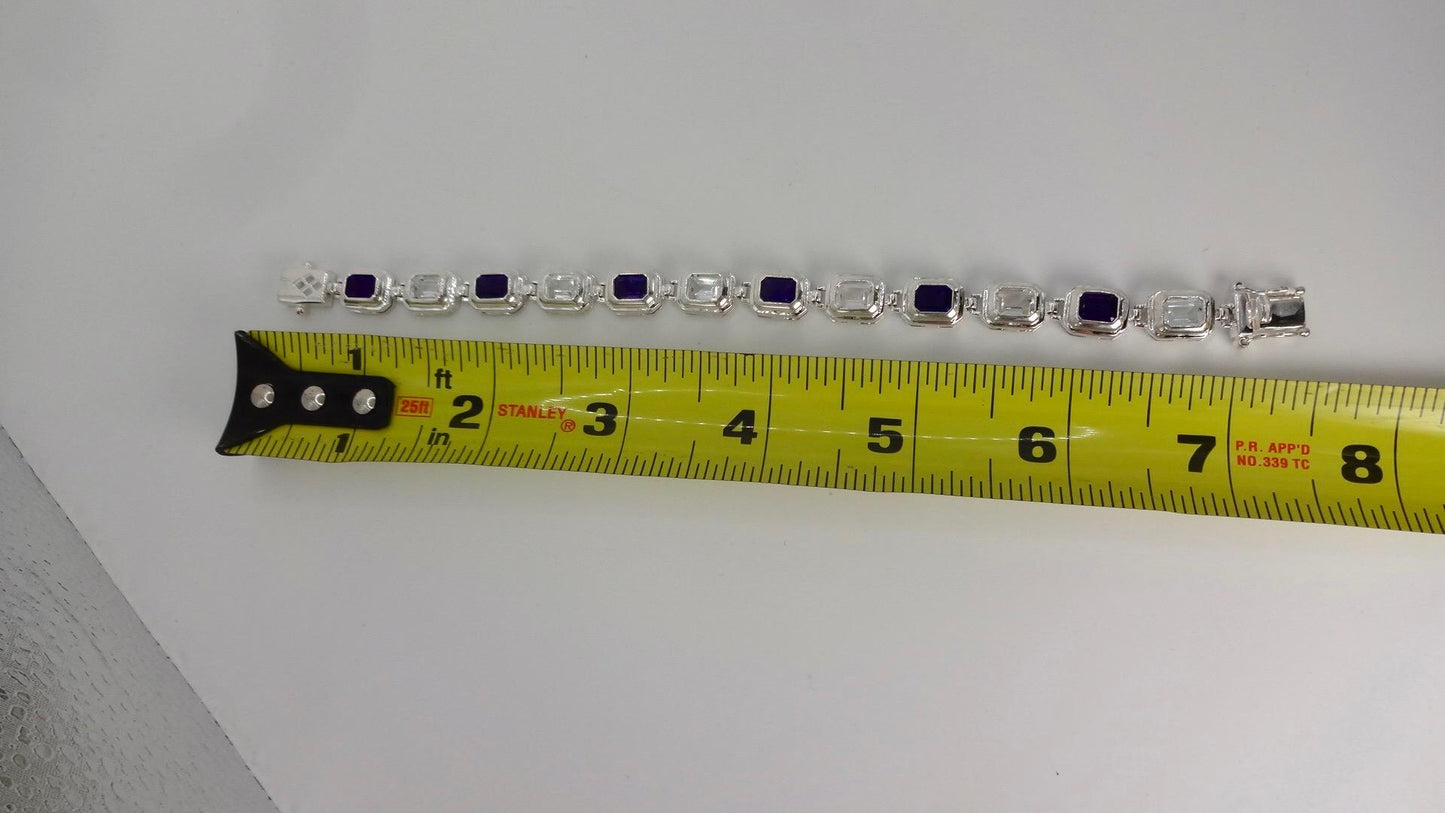 Handmade Genuine Purple Amethyst and white sapphire 925 Sterling Silver Tennis Bracelet
