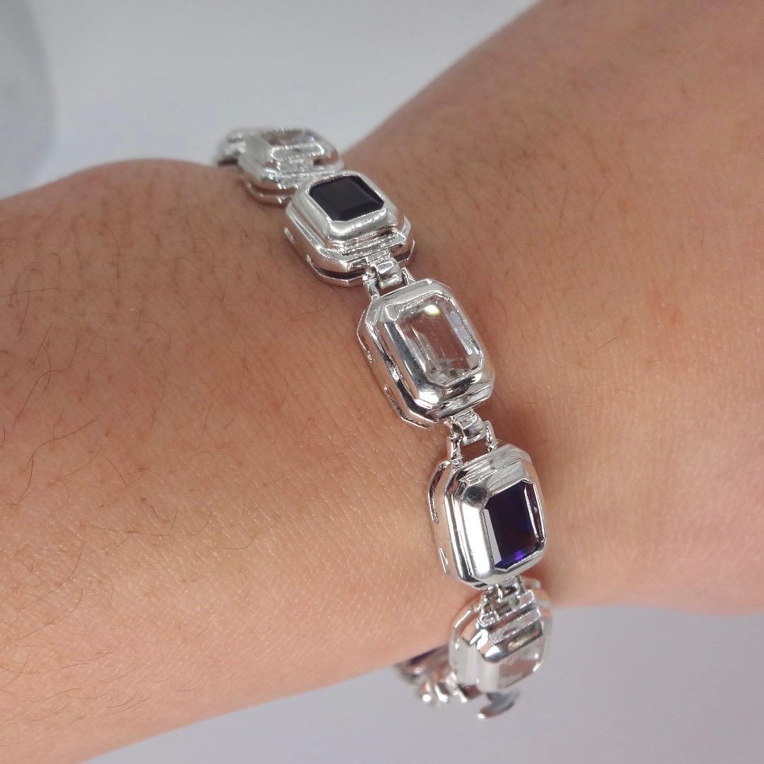 Handmade Genuine Purple Amethyst and white sapphire 925 Sterling Silver Tennis Bracelet