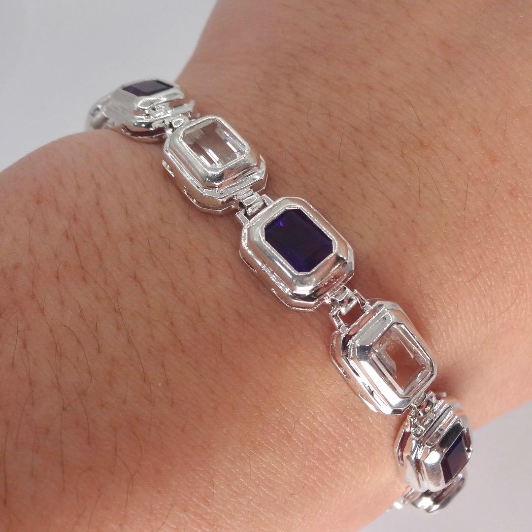 Handmade Genuine Purple Amethyst and white sapphire 925 Sterling Silver Tennis Bracelet