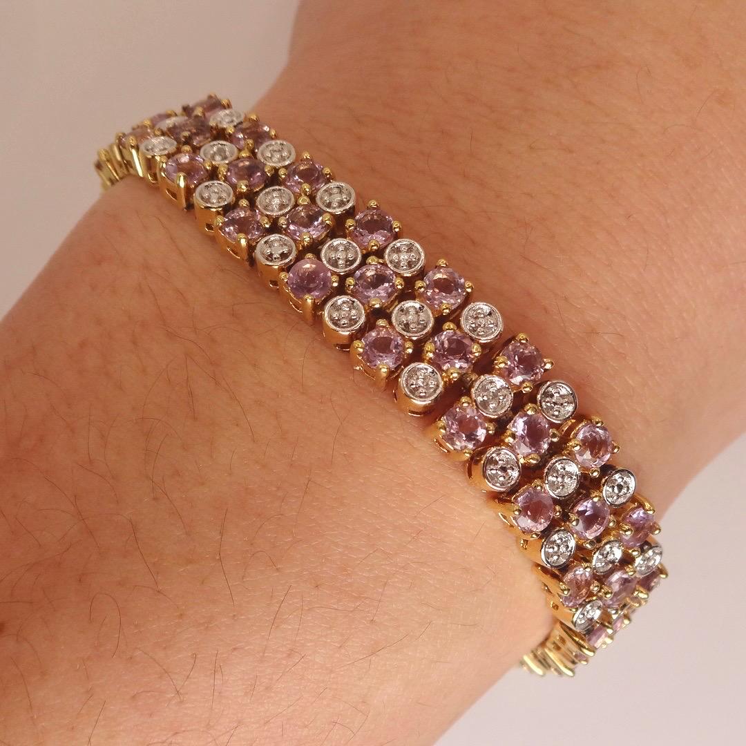 Vintage Purple Amethyst Tennis Bracelet in Golden 925 Sterling Silver