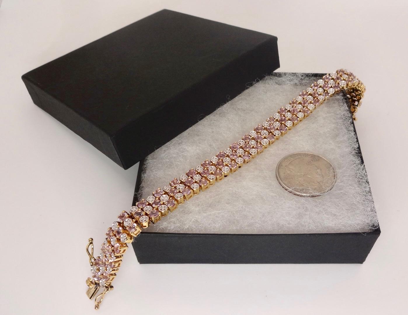 Vintage Purple Amethyst Tennis Bracelet in Golden 925 Sterling Silver