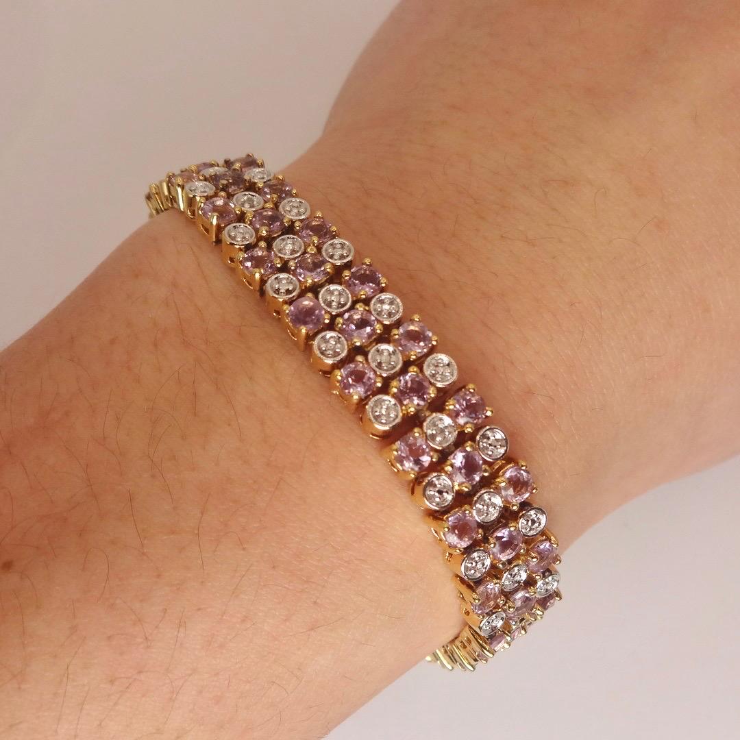 Vintage Purple Amethyst Tennis Bracelet in Golden 925 Sterling Silver