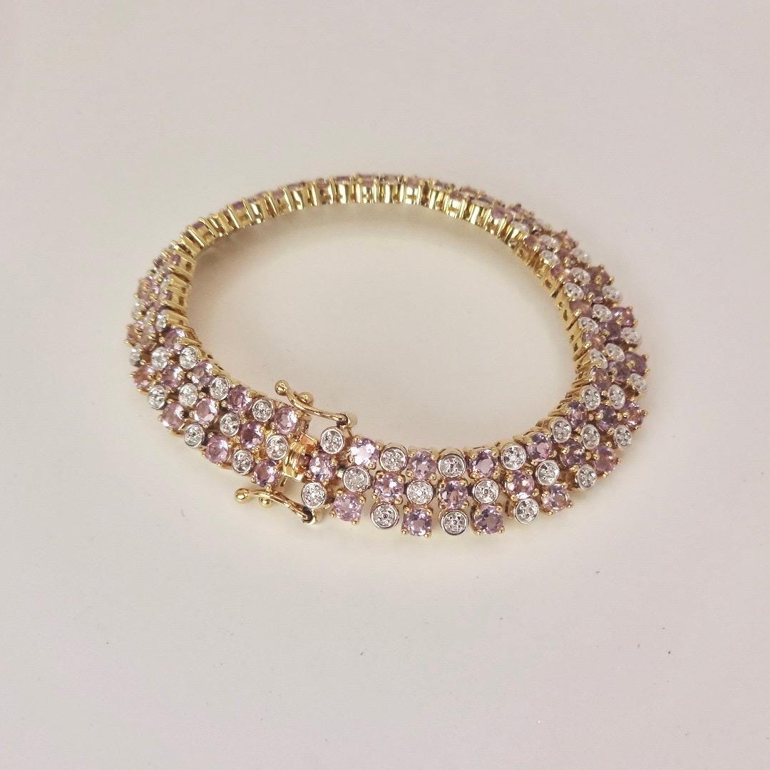 Vintage Purple Amethyst Tennis Bracelet in Golden 925 Sterling Silver