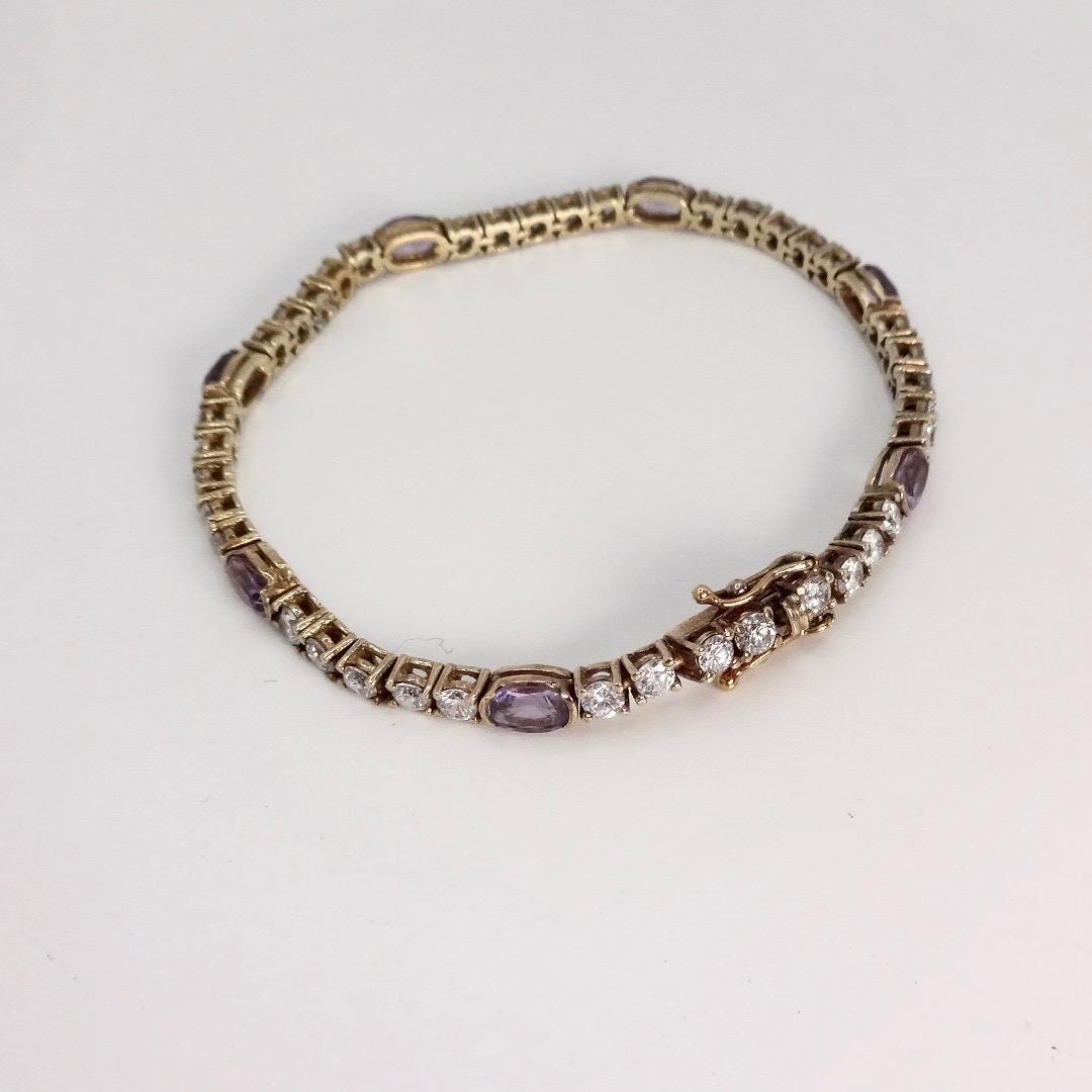 Vintage Purple Amethyst Tennis Bracelet in Gold 925 Sterling Silver