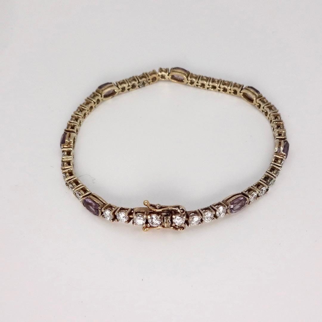 Vintage Purple Amethyst Tennis Bracelet in Gold 925 Sterling Silver