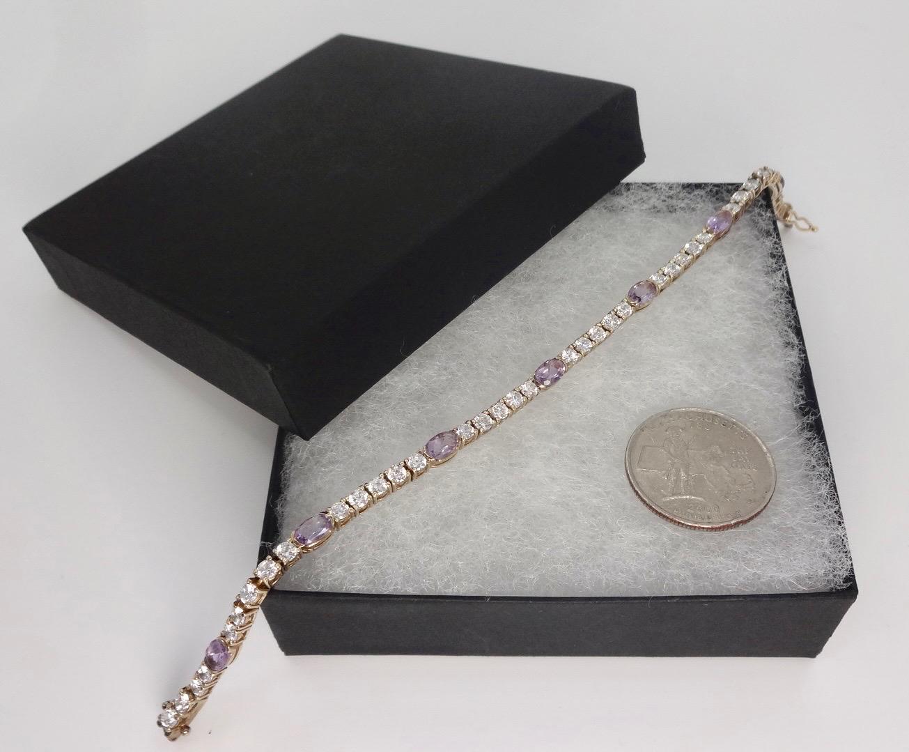 Vintage Purple Amethyst Tennis Bracelet in Gold 925 Sterling Silver
