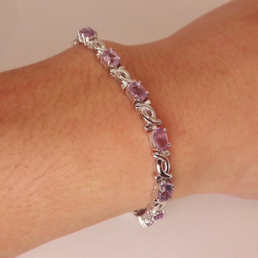 Vintage Purple Amethyst Tennis Bracelet in 925 Sterling Silver