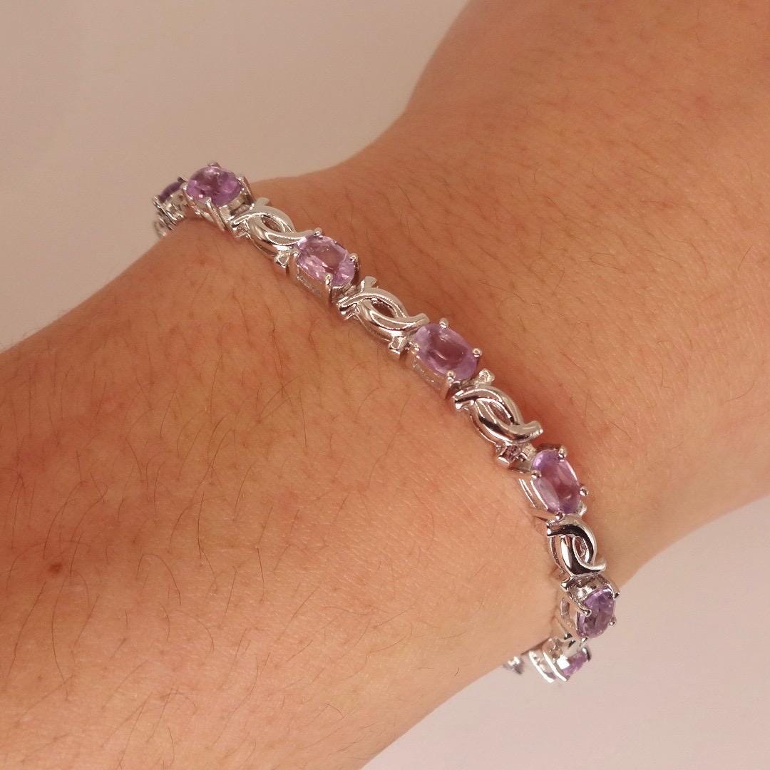 Vintage Purple Amethyst Tennis Bracelet in 925 Sterling Silver