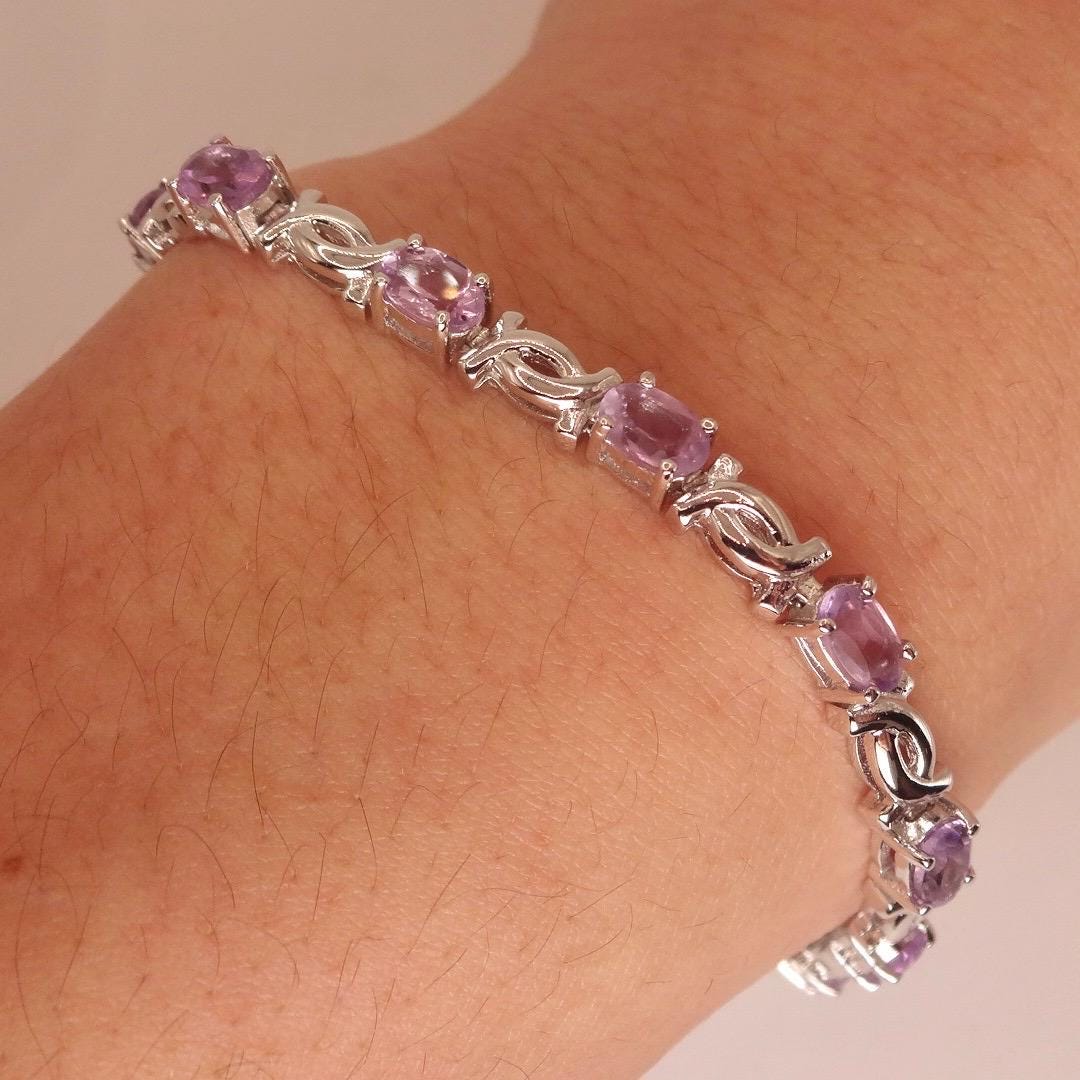 Vintage Purple Amethyst Tennis Bracelet in 925 Sterling Silver