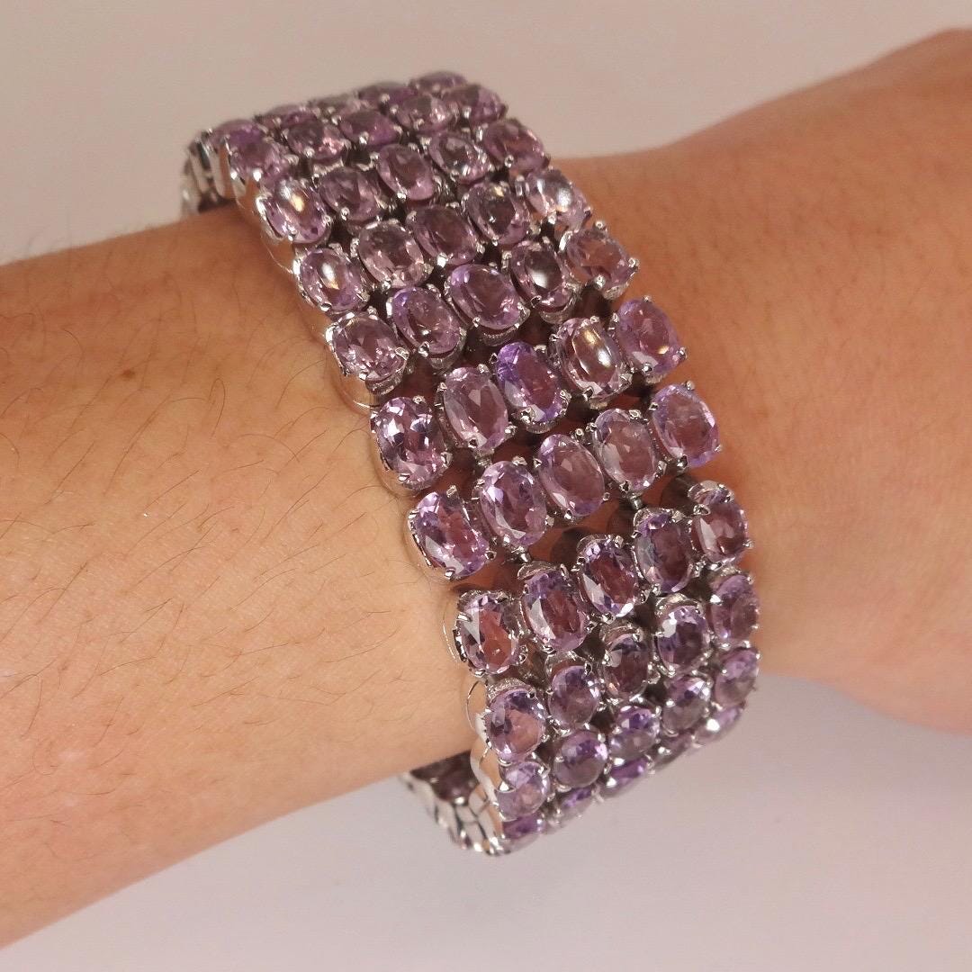 Vintage Purple Amethyst Tennis Bracelet in 925 Sterling Silver