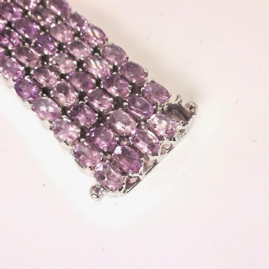 Vintage Purple Amethyst Tennis Bracelet in 925 Sterling Silver