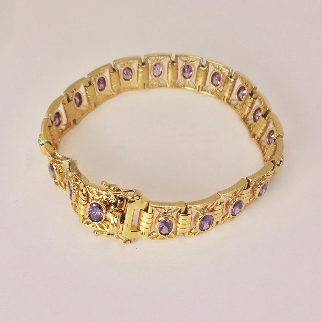 Vintage Purple Amethyst Tennis Bracelet in Gold 925 Sterling Silver