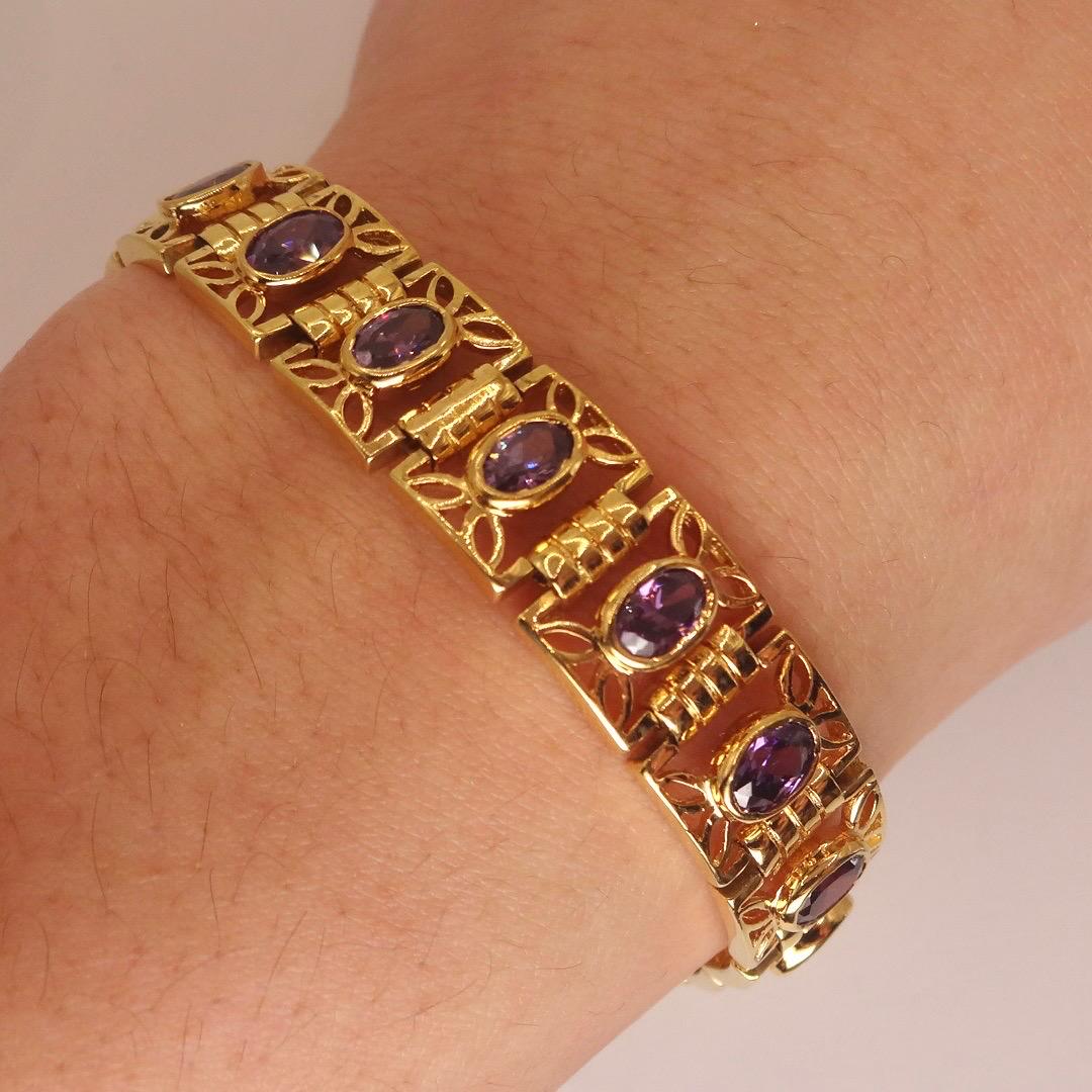 Vintage Purple Amethyst Tennis Bracelet in Gold 925 Sterling Silver