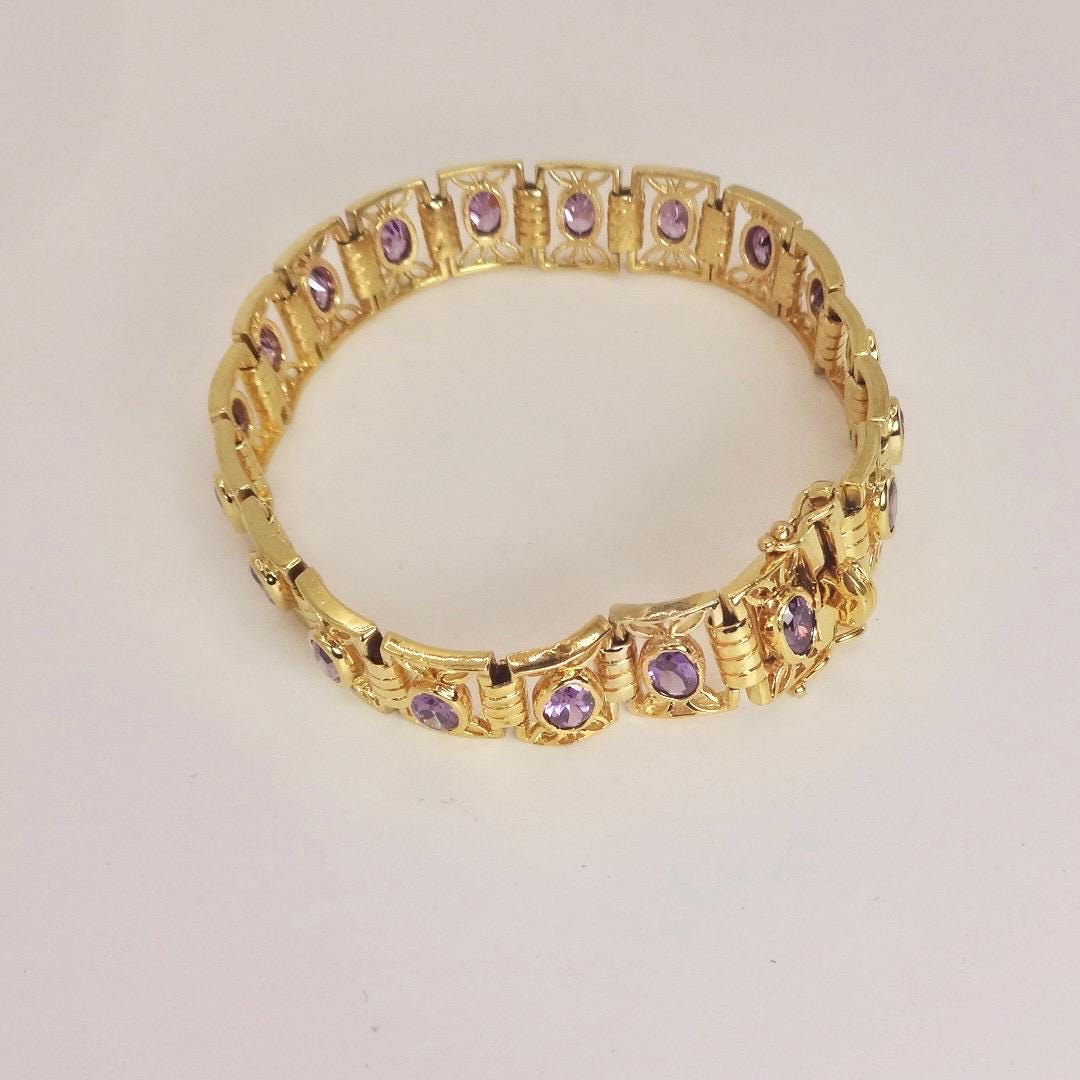 Vintage Purple Amethyst Tennis Bracelet in Gold 925 Sterling Silver