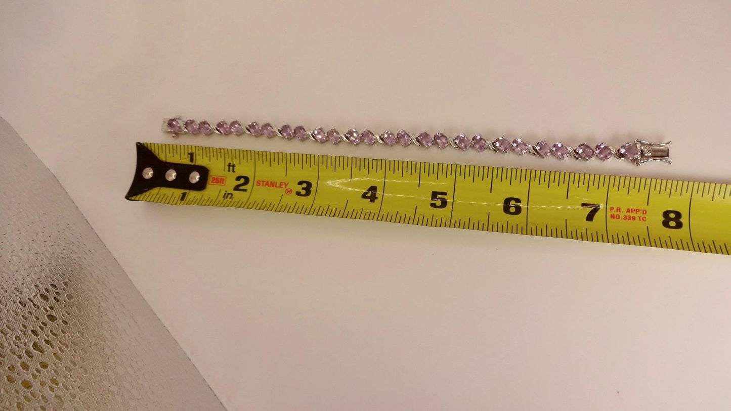 Vintage Amethyst Tennis Bracelet 925 Sterling Silver Purple Deco
