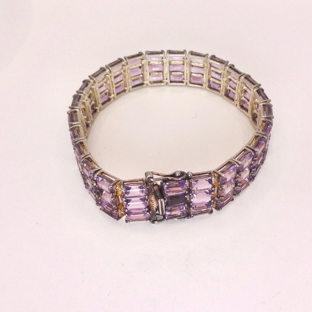 Vintage Purple Amethyst Bracelet in 925 Sterling Silver