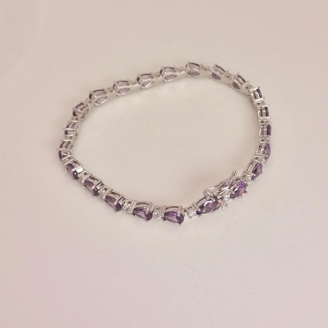 Vintage Purple Amethyst Tennis Bracelet 925 Sterling Silver