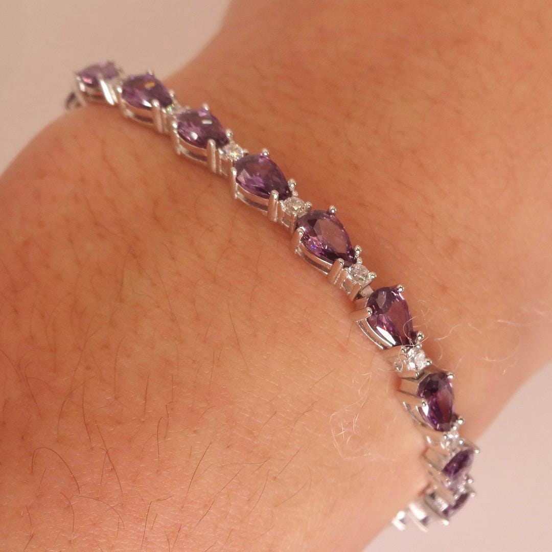 Vintage Purple Amethyst Tennis Bracelet 925 Sterling Silver