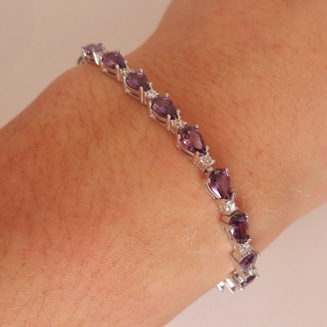 Vintage Purple Amethyst Tennis Bracelet 925 Sterling Silver