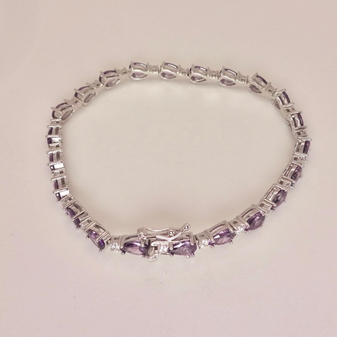 Vintage Purple Amethyst Tennis Bracelet 925 Sterling Silver