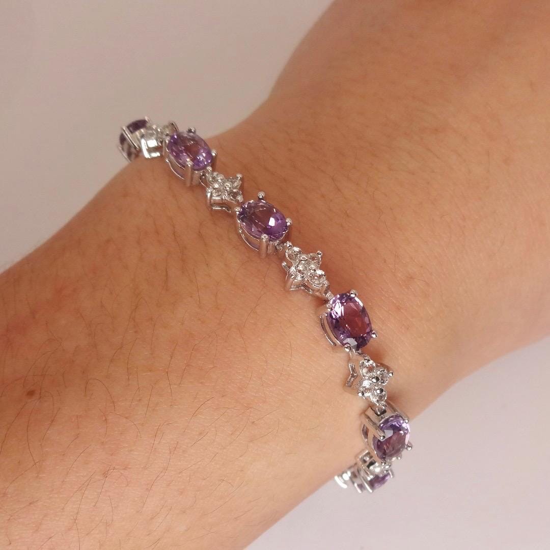 Vintage Purple Amethyst Tennis Bracelet in 925 Sterling Silver