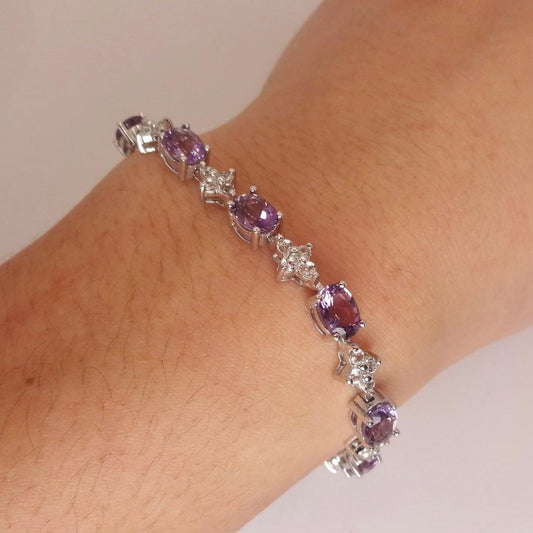 Vintage Purple Amethyst Tennis Bracelet in 925 Sterling Silver
