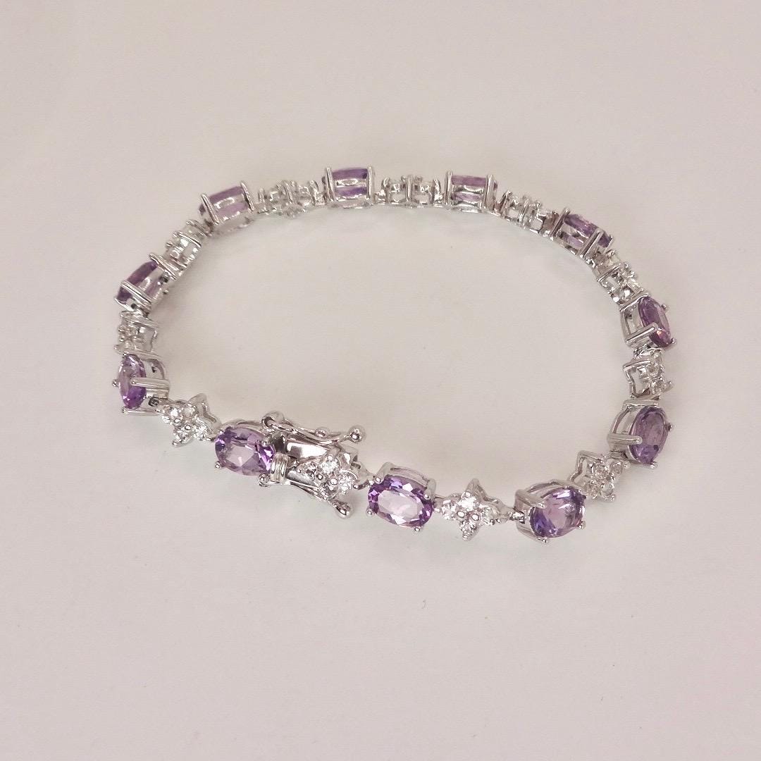 Vintage Purple Amethyst Tennis Bracelet in 925 Sterling Silver