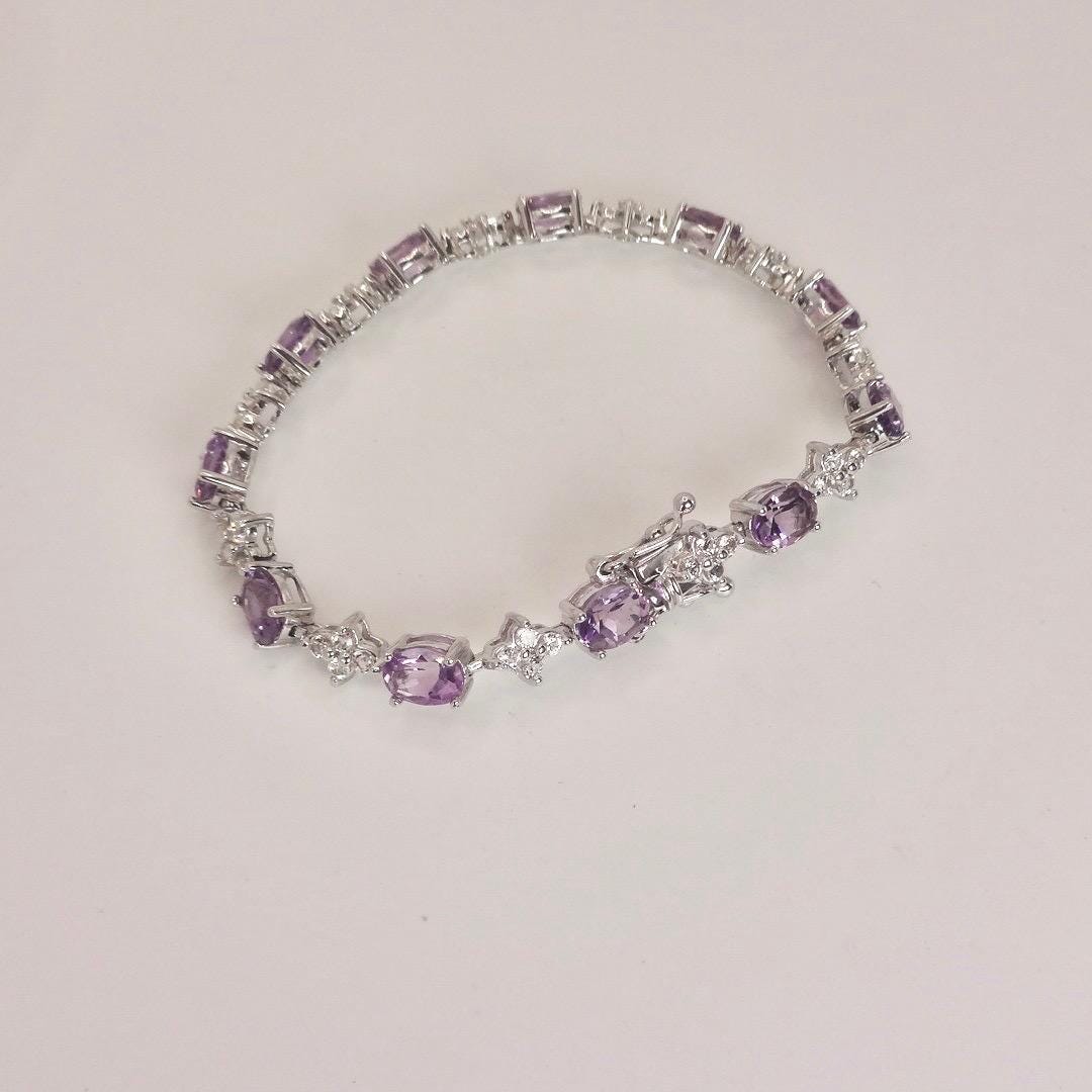 Vintage Purple Amethyst Tennis Bracelet in 925 Sterling Silver