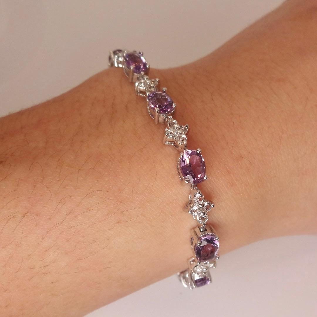 Vintage Purple Amethyst Tennis Bracelet in 925 Sterling Silver