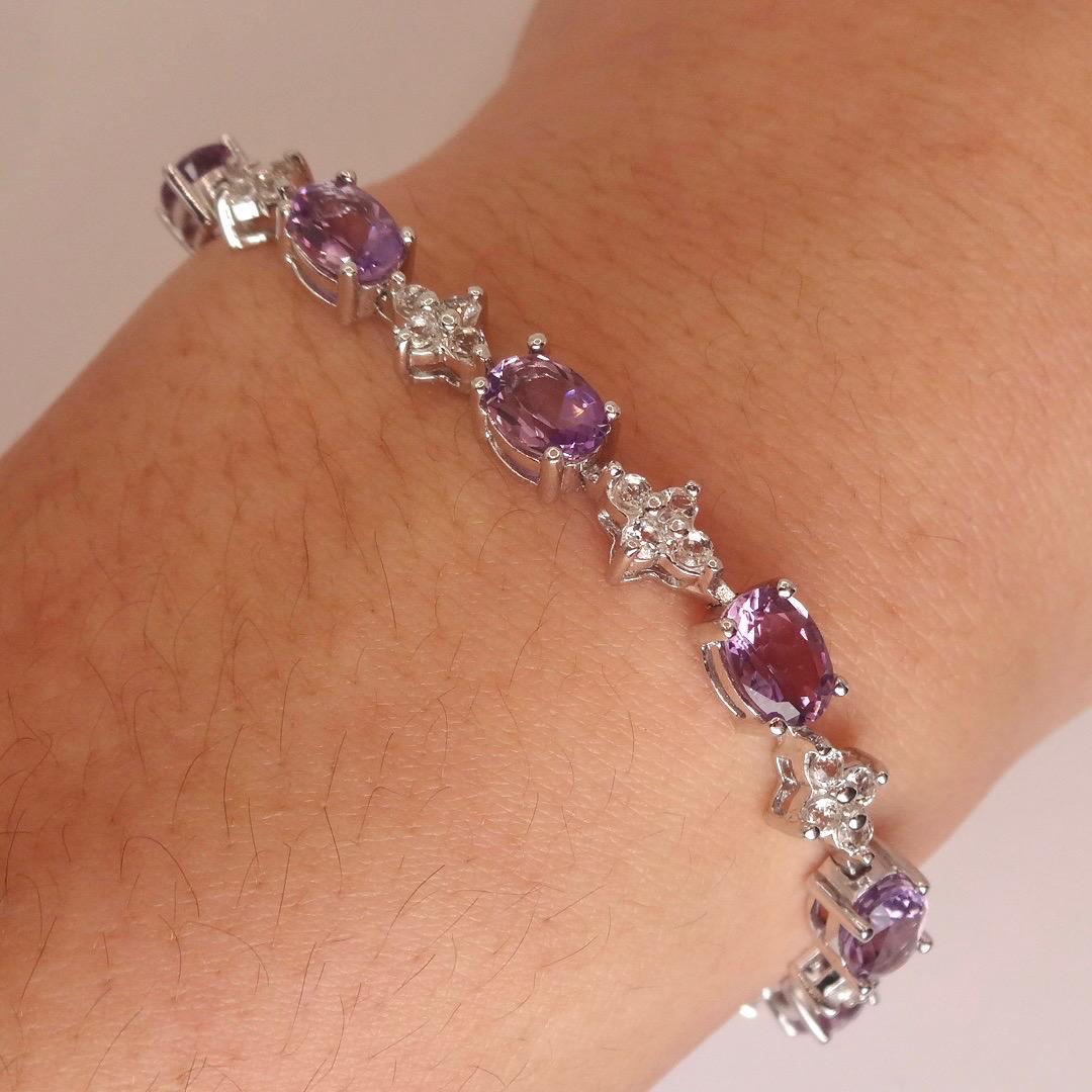 Vintage Purple Amethyst Tennis Bracelet in 925 Sterling Silver